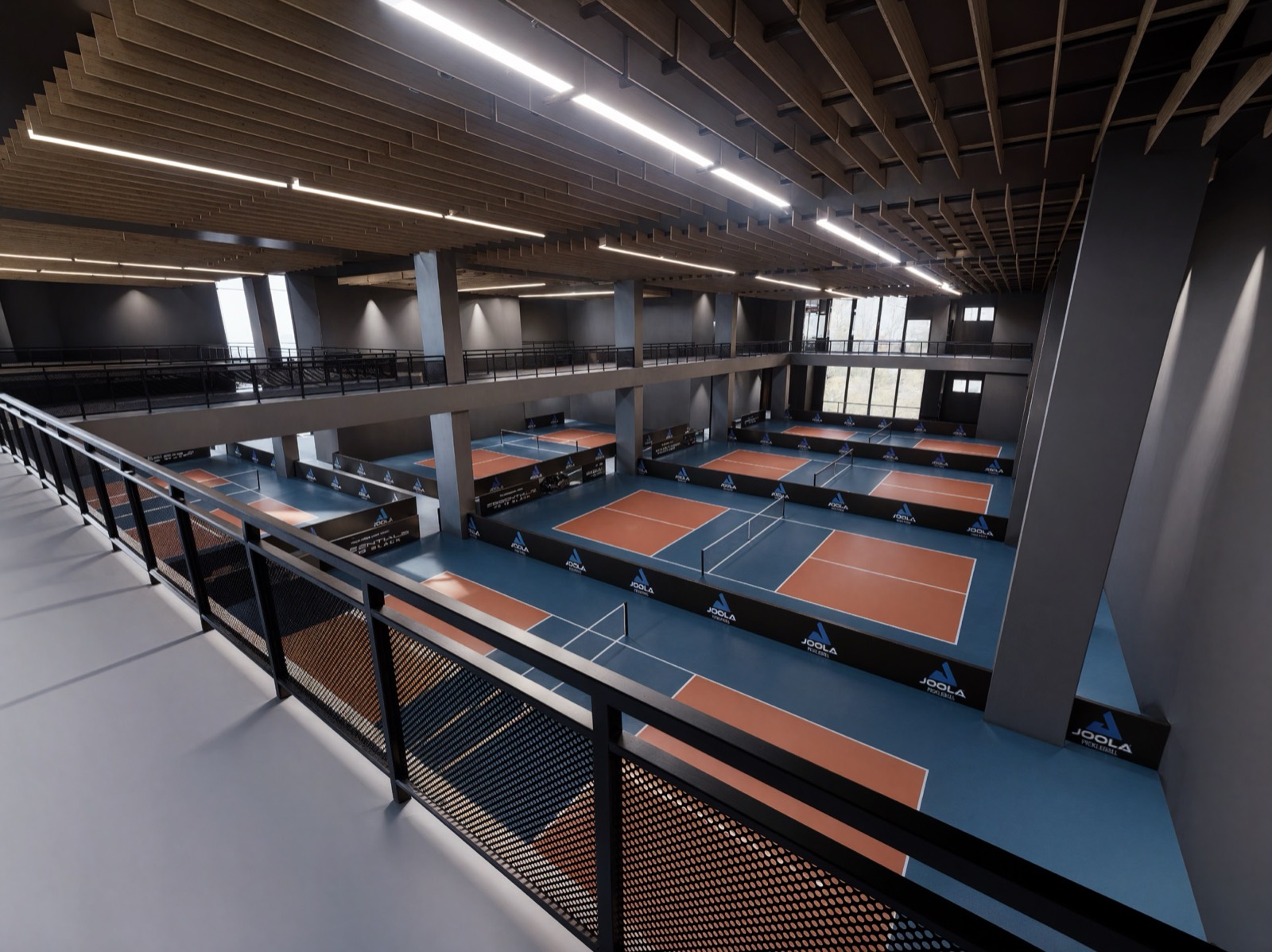 Club courts viewed from upper mezzanine