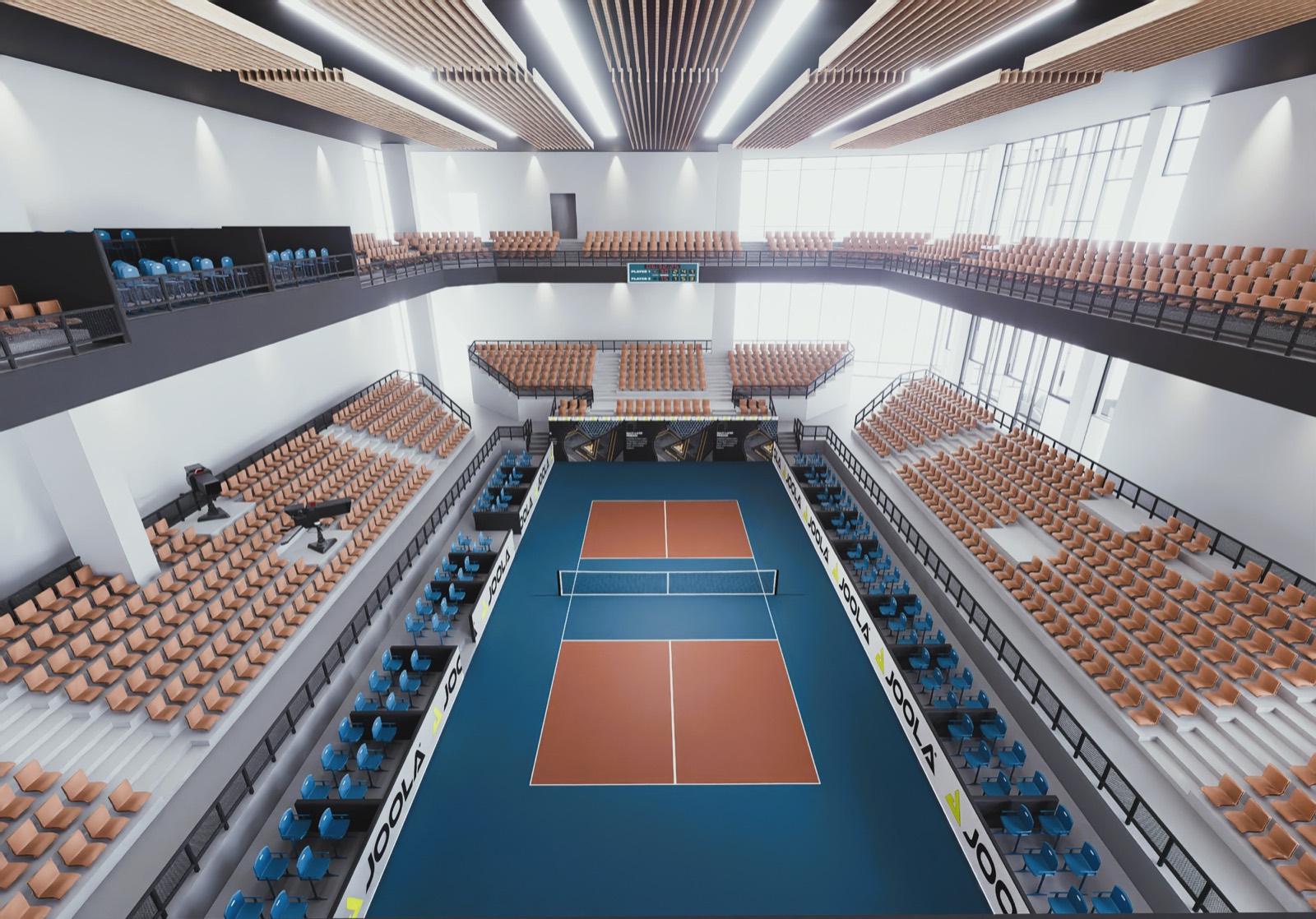 Championship arena overhead with two-tier seating