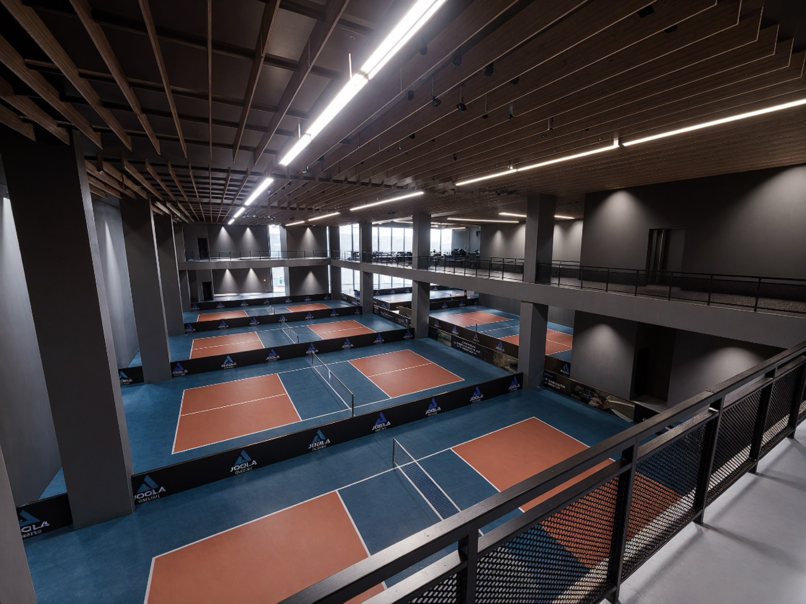 Multi-level club courts from above