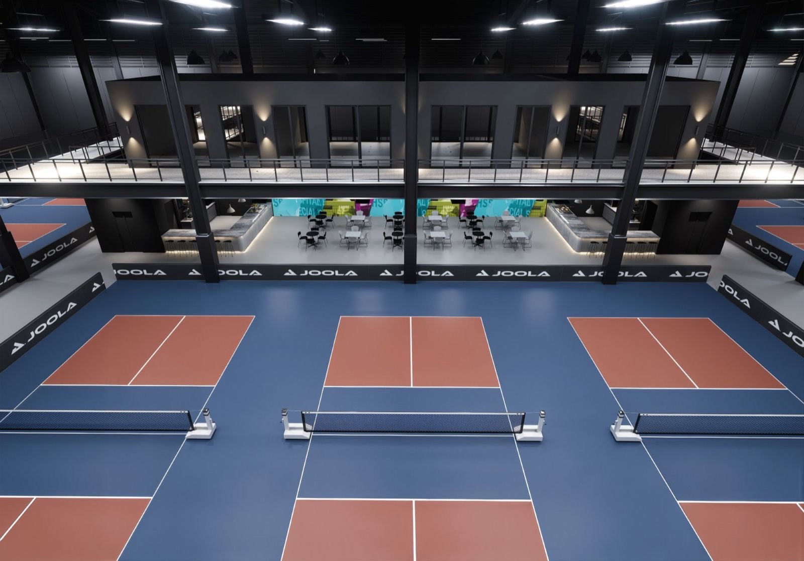 Mezzanine view of Phase 1 courts